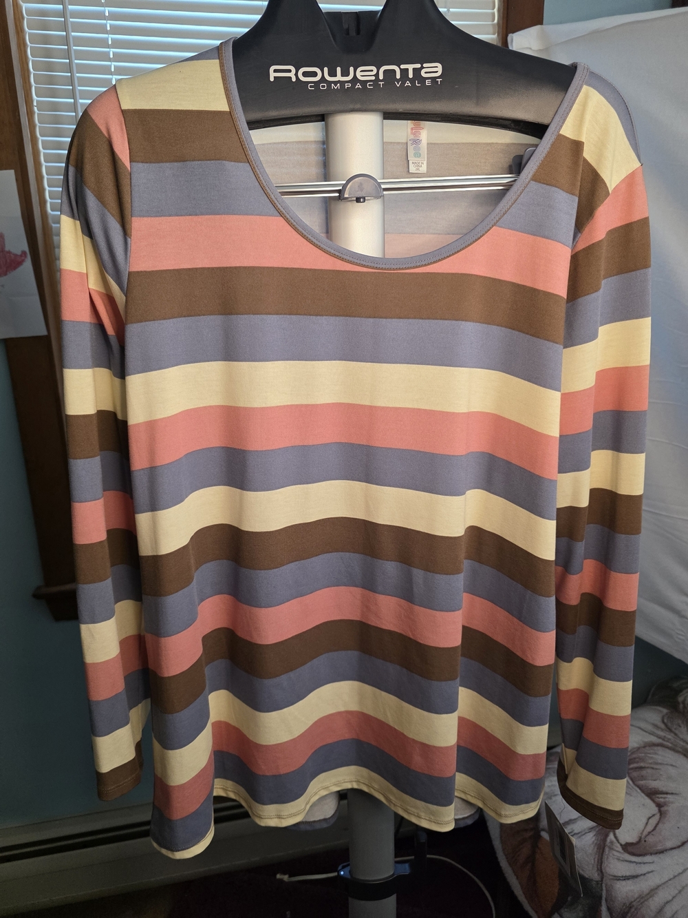 LuLaRoe Striped Long-Sleeve Tee in Pink, Blue, Cream, and Brown 2xl